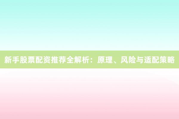 新手股票配资推荐全解析：原理、风险与适配策略