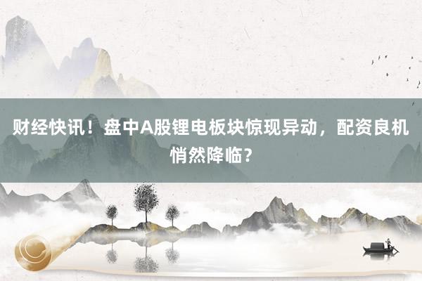 财经快讯！盘中A股锂电板块惊现异动，配资良机悄然降临？