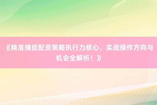 《精准捕捉配资策略执行力核心，实战操作方向与机会全解析！》