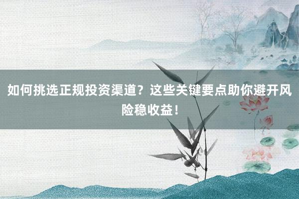 如何挑选正规投资渠道？这些关键要点助你避开风险稳收益！