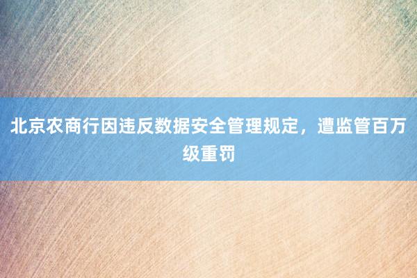 北京农商行因违反数据安全管理规定，遭监管百万级重罚