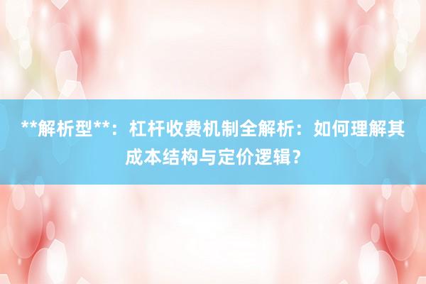 **解析型**：杠杆收费机制全解析：如何理解其成本结构与定价逻辑？