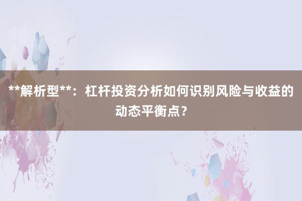 **解析型**:杠杆投资分析如何识别风险与收益的动态平衡点?