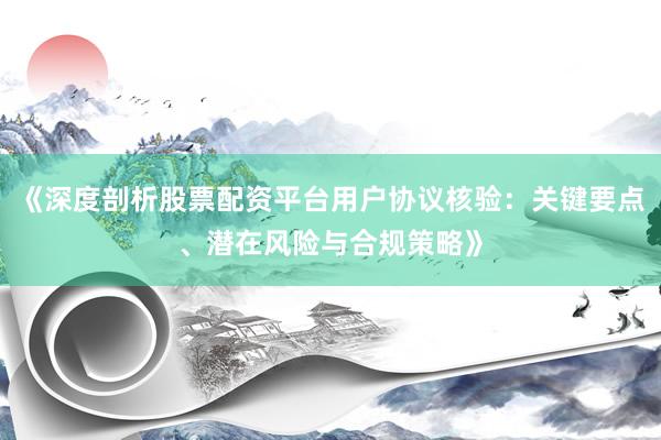 《深度剖析股票配资平台用户协议核验：关键要点、潜在风险与合规策略》
