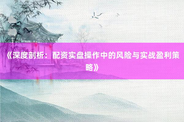 《深度剖析：配资实盘操作中的风险与实战盈利策略》