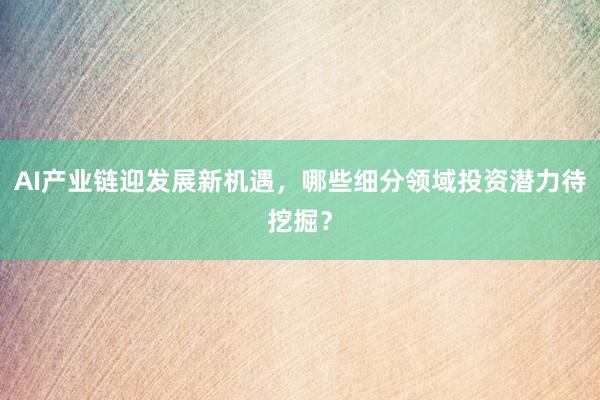 AI产业链迎发展新机遇，哪些细分领域投资潜力待挖掘？
